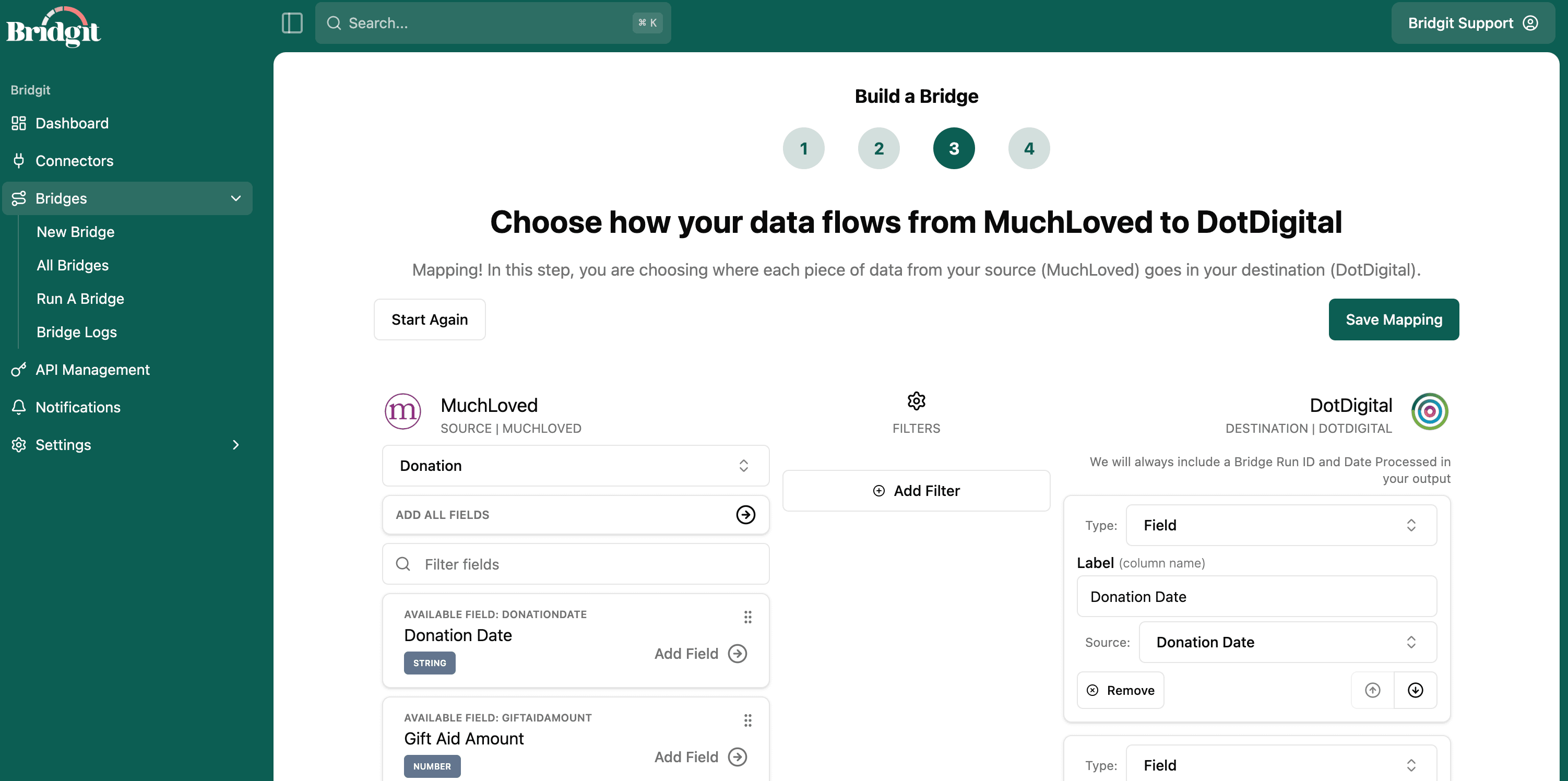 Field mapping from MuchLoved to DotDigital Contacts in Bridgit